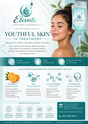 Radiant woman enjoying concierge mobile IV therapy with a teal drip for youthful skin — hydrating vitamin C, zinc and glutathione infusion for glow and renewal.