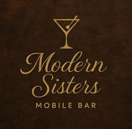Gold foil martini-glass logo above elegant cursive lettering and "Mobile Bar" text on a dark brown leather-texture background — stylish mobile bar branding