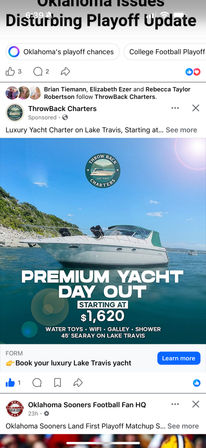 Bright Lake Travis scene: white 45-foot luxury yacht on turquoise water promoting a premium day charter starting at $1,620, with water toys, Wi‑Fi, galley and shower.