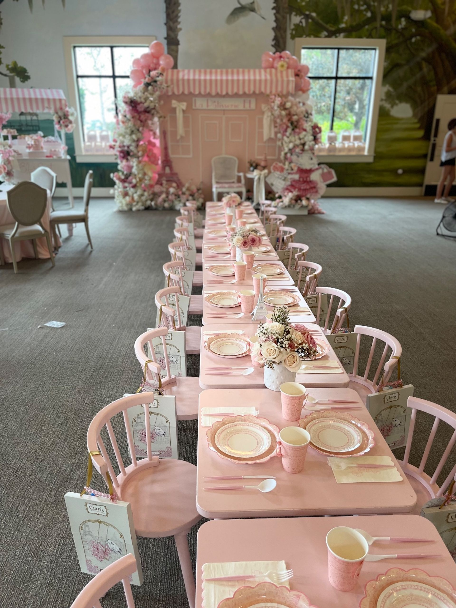 Kid's Birthday Pink Party - Backdrops, dessert carts, chairs and tables image 1