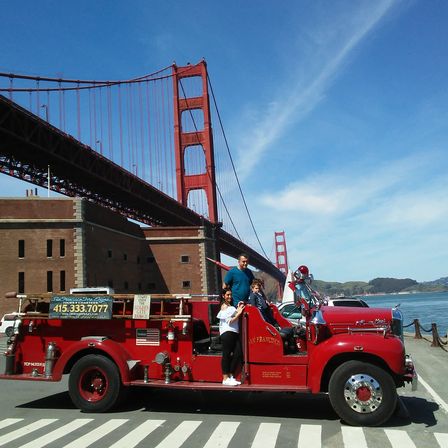 Open Top Vintage Fire Engine Over the Golden Gate Bridge image 3