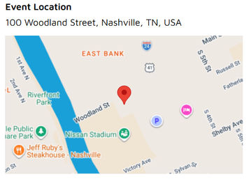 Map showing a red pin at 100 Woodland Street, Nashville, TN, near Nissan Stadium and Riverfront Park along the riverfront.