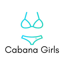 Minimalist turquoise outline bikini icon above clean black text on a white background — playful swimwear logo for beach and resort apparel