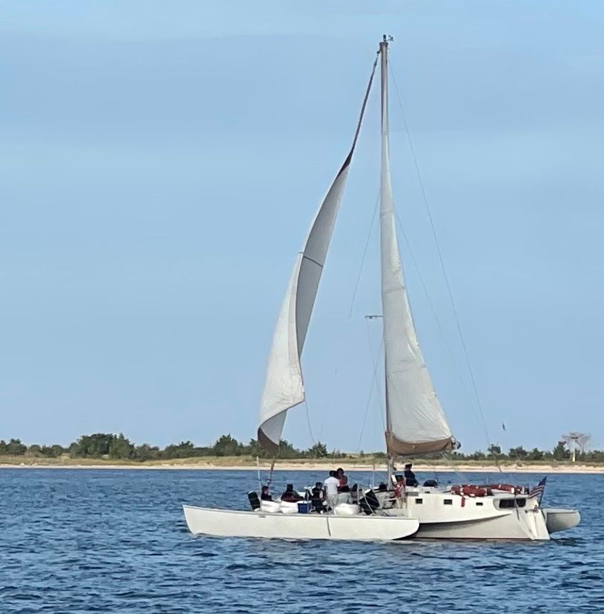A Lovely Morning or Afternoon of Sailing with a Swim aboard a Classic Mahogany Trimaran Cosmos image 4