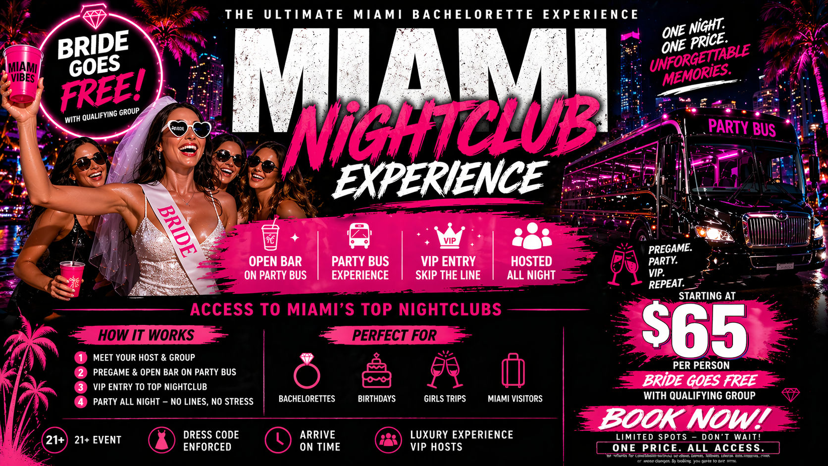 Bride Goes Free - Pregame + Party Bus + Open Bar & Club Entry image 1