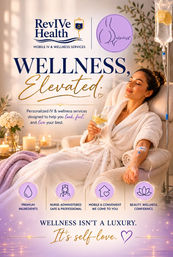 Relaxed woman in a plush robe receiving a mobile IV infusion while lounging with lemon water in a spa-like home setting, candles and plants nearby — promotional image for personalized mobile IV therapy and wellness services.