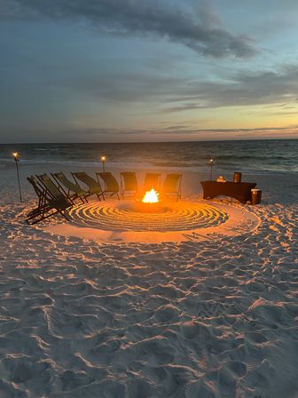 Chill Vibes Beach Bonfire for up to 8! S’mores, 6 Foot Table, Tiki Torches, Custom Sand Design and Message, Bluetooth Speaker, Professionally Setup and Attemded! image 7