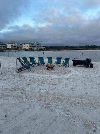 Chill Vibes Beach Bonfire for up to 8! S’mores, 6 Foot Table, Tiki Torches, Custom Sand Design and Message, Bluetooth Speaker, Professionally Setup and Attemded! image 6