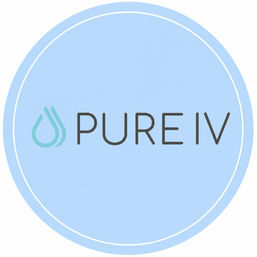 Light blue circular logo with a teal water-drop icon and minimalist gray IV lettering, clean wellness and IV hydration clinic branding.