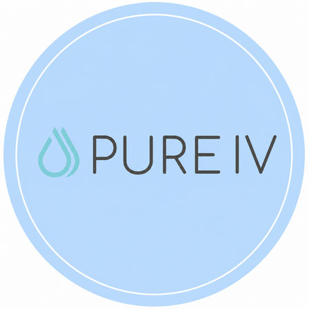 Light blue circular logo with a teal water-drop icon and minimalist gray IV lettering, clean wellness and IV hydration clinic branding.