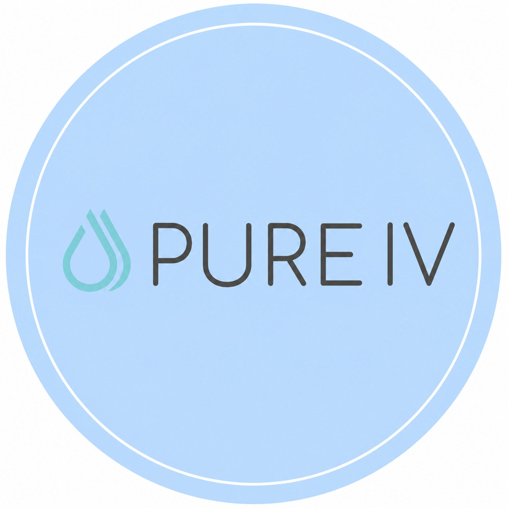 Light blue circular logo with a teal water-drop icon and minimalist gray IV lettering, clean wellness and IV hydration clinic branding.