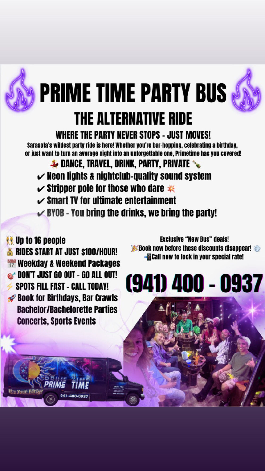 Prime Time Party Bus — Luxury Party Bus Rides Within 50 Miles of Sarasota image 4