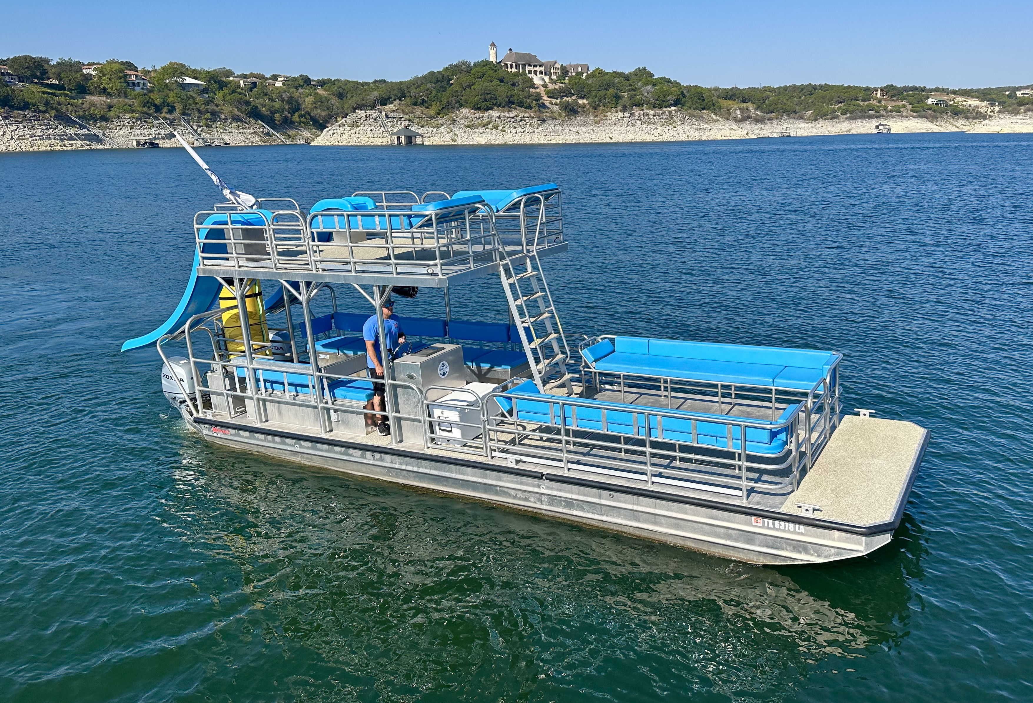 Blue 22 Passenger Double Decker with Dual Slides and Sun Beds image 2