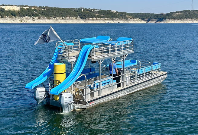 Blue 22 Passenger Double Decker with Dual Slides and Sun Beds image 1