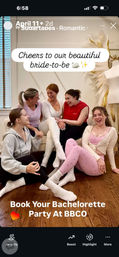 Five friends in loungewear laughing together in a cozy living room, sitting on a couch and floor in socks, celebrating a bride-to-be at a relaxed at-home bachelorette party with decorative backdrop