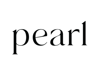 Sleek lowercase serif word "pearl" in black centered on a clean white background, minimalist typographic design.