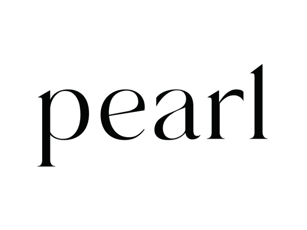 Sleek lowercase serif word "pearl" in black centered on a clean white background, minimalist typographic design.
