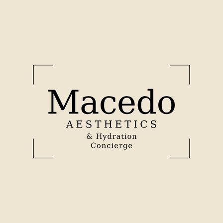 Minimalist beige logo featuring a large centered serif brand wordmark above the uppercase word “AESTHETICS” and a smaller “& Hydration Concierge” tagline, framed by thin corner lines — clean spa and skincare branding.