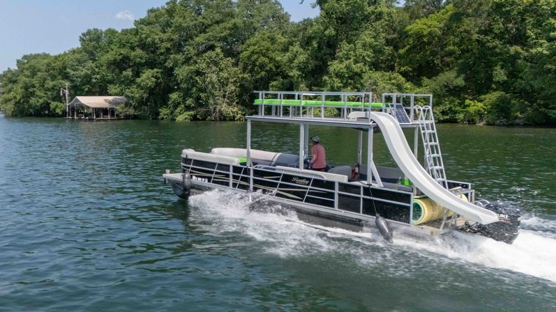 Lake Travis 22, 20, or 16 Passenger Double Decker Party Boat with Waterslide image 8