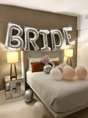 Beautiful Airbnb Decor with Backdrops, Balloon Garlands, Bride Room, Fridge Stocking image 44