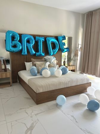 Bachelorette Airbnb Decor with Backdrops, Balloon Garlands, Bride Room, Fridge Stocking image 68