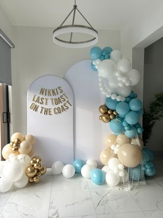 Beautiful Airbnb Decor with Backdrops, Balloon Garlands, Bride Room, Fridge Stocking image 6