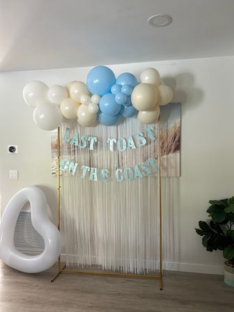 Beautiful Airbnb Decor with Backdrops, Balloon Garlands, Bride Room, Fridge Stocking image 45