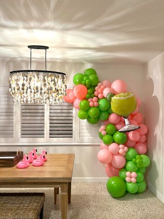 Beautiful Airbnb Decor with Backdrops, Balloon Garlands, Bride Room, Fridge Stocking image 17