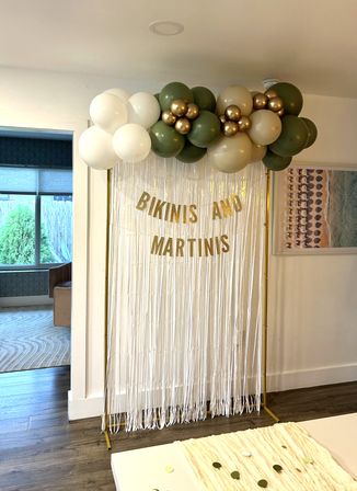 Beautiful Airbnb Decor with Backdrops, Balloon Garlands, Bride Room, Fridge Stocking image 27