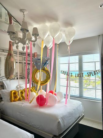 Bachelorette Airbnb Decor with Backdrops, Balloon Garlands, Bride Room, Fridge Stocking image 7