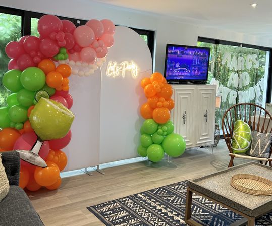 Beautiful Airbnb Decor with Backdrops, Balloon Garlands, Bride Room, Fridge Stocking image 30