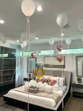 Beautiful Airbnb Decor with Backdrops, Balloon Garlands, Bride Room, Fridge Stocking image 23