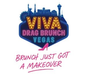 Neon marquee-style logo reading “VIVA Drag Brunch Vegas” with Las Vegas skyline silhouettes, a pink high heel, and the slogan “Brunch just got a makeover”