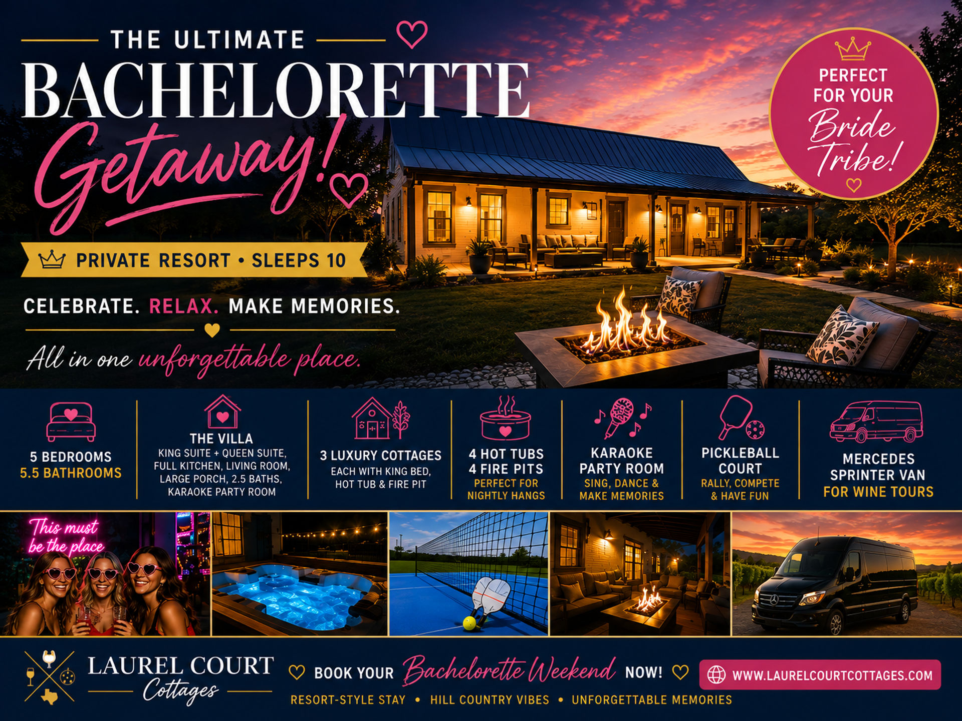 Laurel Court Cottages: Hot Tubs, Firepits, Pickleball, Party Room image 1