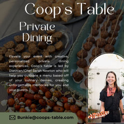 Private dining event catering scene with appetizer platters of meatball skewers and tomato‑mozzarella bites, smiling server holding a tray and promotional overlay text.